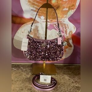 COACH NWT Teri Shoulder/Crossbody Lilac Sparkling Sequins W/UNBRANDED Charm